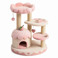 Arbre à chat rose, crème et beige avec niche, plateformes et griffoirs en sisal, 70 x 50 x 115 cm