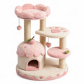 Arbre à chat rose, crème et beige avec niche, plateformes et griffoirs en sisal, 70 x 50 x 115 cm