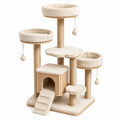 Arbre à chat multiniveau beige et bois naturel, 100 x 60 x 160 cm, avec niche, couchages et griffoirs
