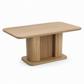 Table à manger contemporaine effet chêne naturel et doré avec piètement cannelé, 160 x 90 x 76 cm