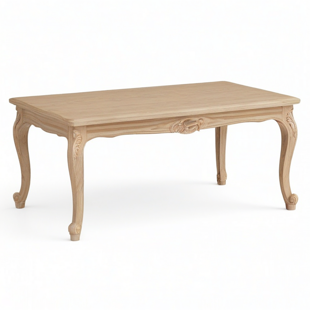 Table à manger rectangulaire en bois beige, style classique sculpté, 180 x 90 x 78 cm