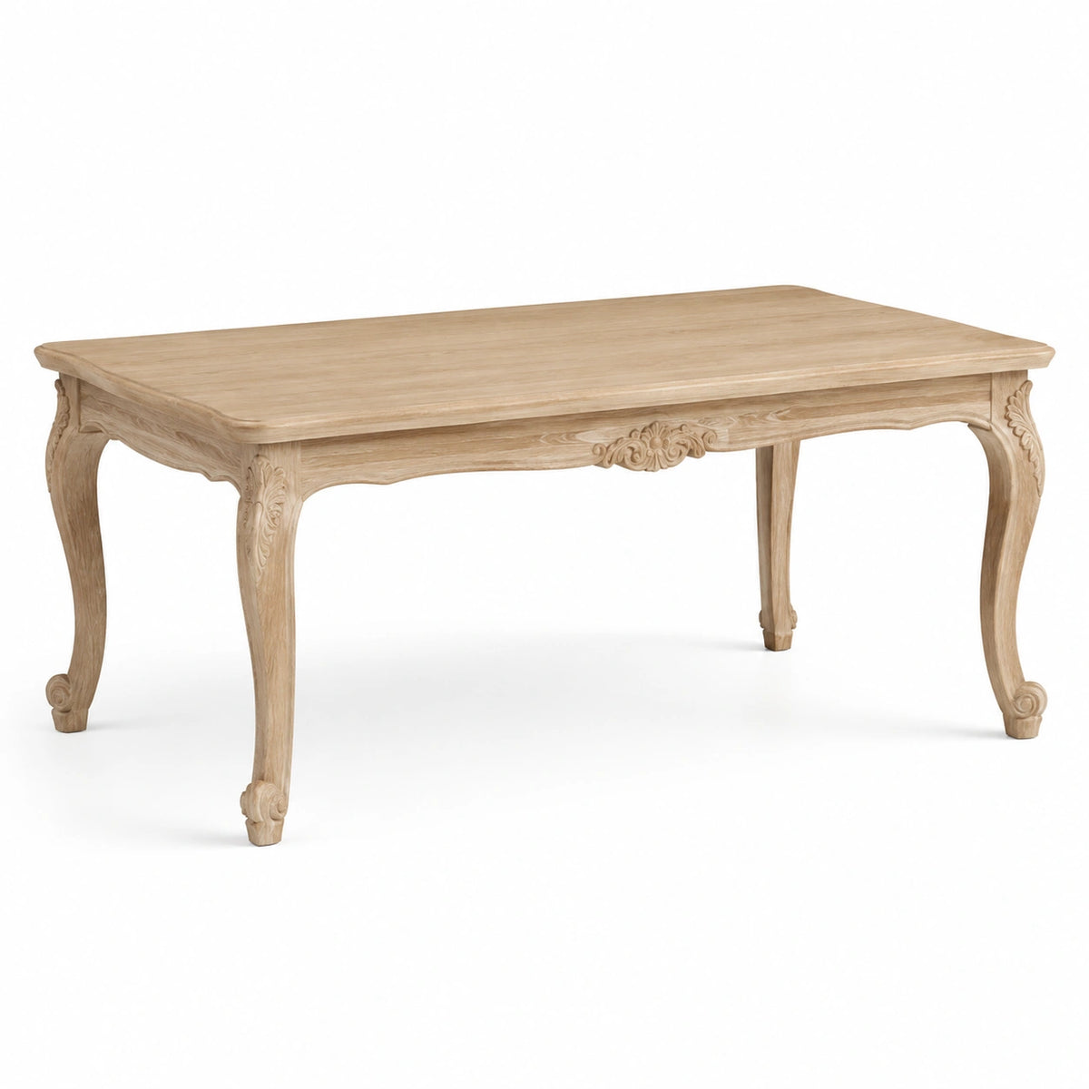 Table à manger rectangulaire en bois beige, style classique sculpté, 180 x 90 x 78 cm