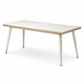 Table à manger rectangulaire blanche effet marbre avec détails dorés, 160 x 90 x 75 cm