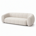 Canapé 4 places en tissu bouclé écru avec assise capitonnée, 240 x 100 x 75 cm