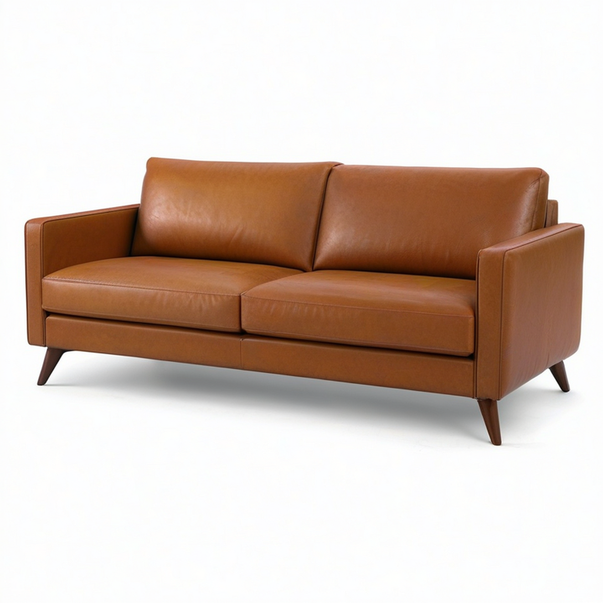 Canapé moderne 3 places brun effet cuir avec pieds en bois, 200 x 88 x 84 cm