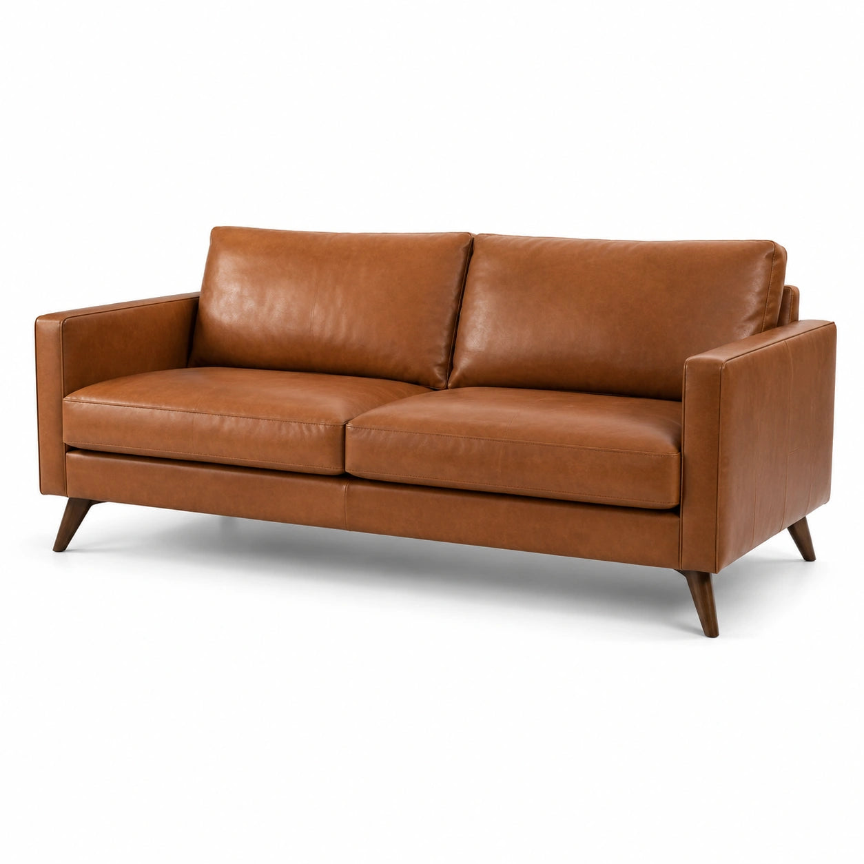 Canapé moderne 3 places brun effet cuir avec pieds en bois, 200 x 88 x 84 cm