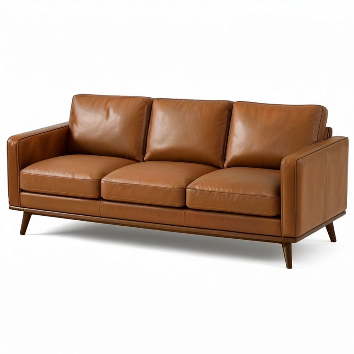 Canapé 3 places marron à revêtement aspect cuir, 210 x 90 x 85 cm, style moderne rétro