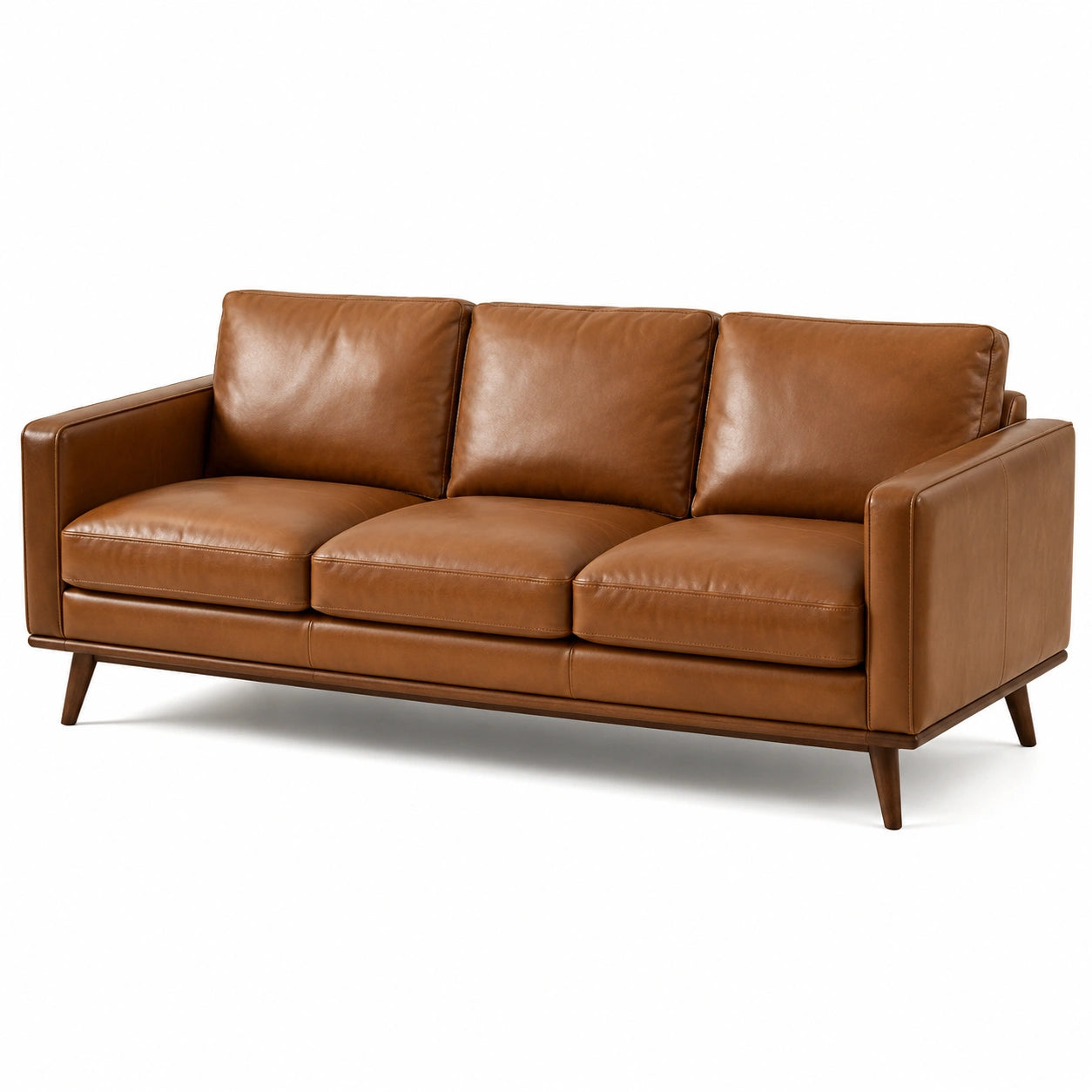 Canapé 3 places marron à revêtement aspect cuir, 210 x 90 x 85 cm, style moderne rétro