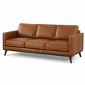 Canapé 3 places 210 x 88 x 84 cm, aspect cuir cognac avec pieds en bois marron foncé