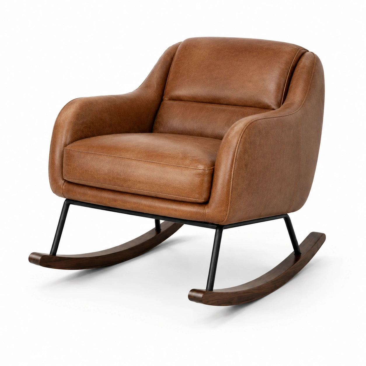 Fauteuil à bascule contemporain marron 92 x 88 x 90 cm avec revêtement effet cuir