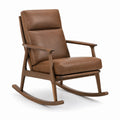 Fauteuil à bascule rétro en bois et revêtement synthétique marron, 72 x 88 x 98 cm