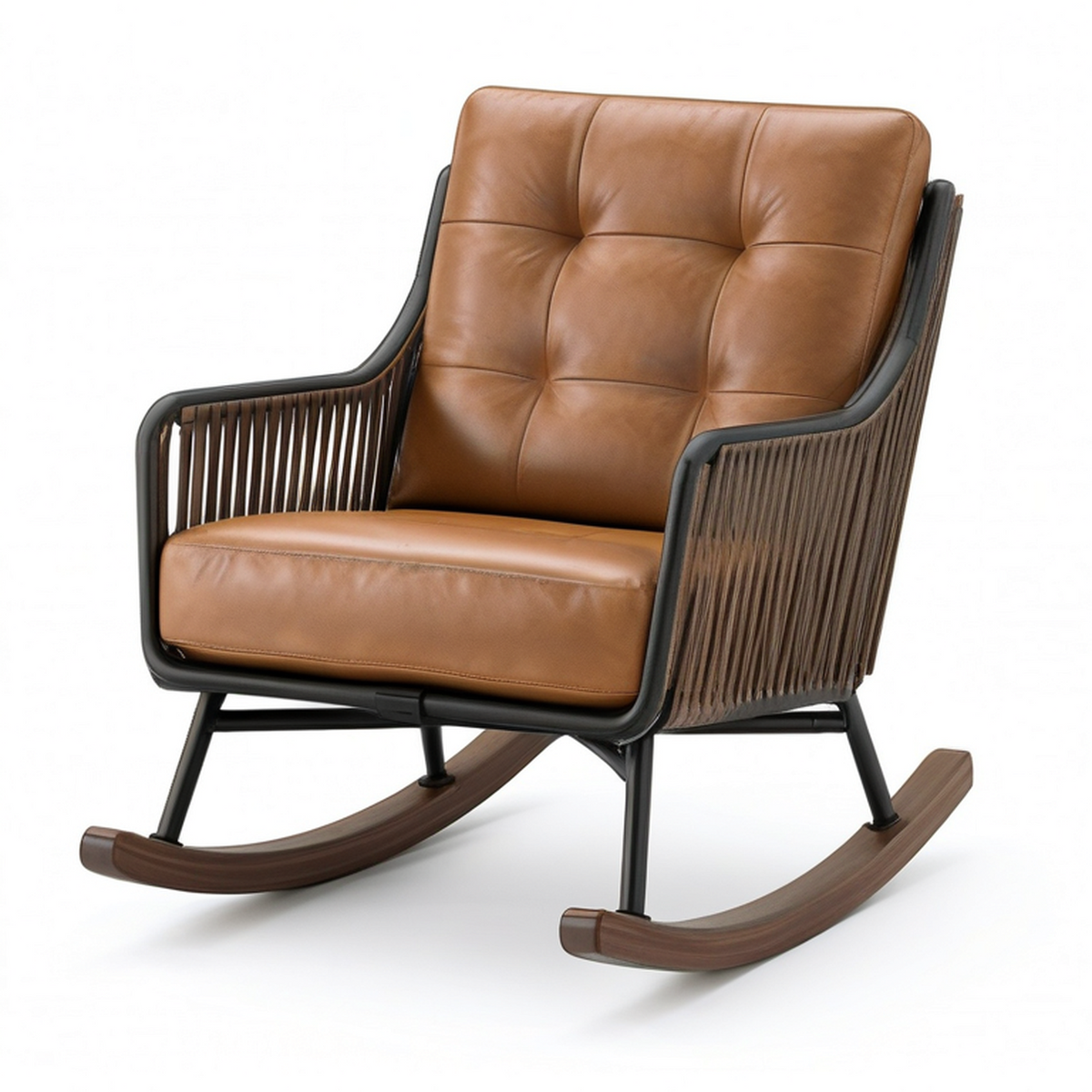 Fauteuil à bascule marron et noir 76 x 95 x 92 cm en métal, bois et revêtement aspect cuir