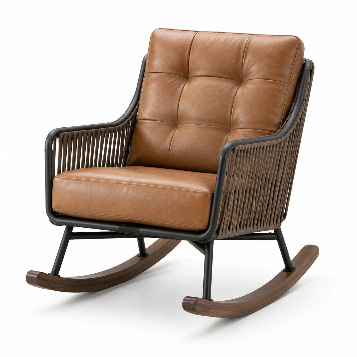 Fauteuil à bascule marron et noir 76 x 95 x 92 cm en métal, bois et revêtement aspect cuir