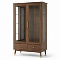 Vitrine marron en verre transparent avec finitions laiton, 2 portes, 2 tiroirs et 3 étagères, 100 x 40 x 180 cm