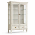 Vitrine classique en bois blanc cassé et verre, 2 portes, 2 tiroirs, 110 x 45 x 190 cm