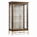 Vitrine en bois brun et verre transparent avec finitions en laiton, 100 x 45 x 190 cm