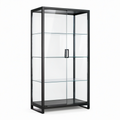 Vitrine en métal noir et verre transparent, 80 x 40 x 160 cm, 3 tablettes et 2 portes