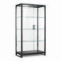 Vitrine en métal noir et verre transparent, 80 x 40 x 160 cm, 3 tablettes et 2 portes