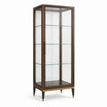 Vitrine en bois brun et verre transparent, détails dorés et noirs, 3 étagères, 80 x 40 x 190 cm