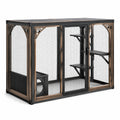 Enclos pour chat en bois et acier noir et bronze avec plateformes, 180 x 90 x 130 cm