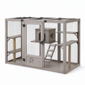 Enclos extérieur pour chats à plusieurs niveaux 180 x 80 x 170 cm en bois gris avec grillage en acier