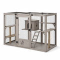 Enclos extérieur pour chats à plusieurs niveaux 180 x 80 x 170 cm en bois gris avec grillage en acier