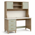 Bureau avec rangements 120 x 60 x 155 cm, bois brun naturel, vert sauge et blanc cassé