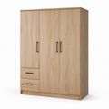 Armoire effet chêne naturel 150 x 55 x 200 cm avec 3 portes, 2 tiroirs et poignées noires