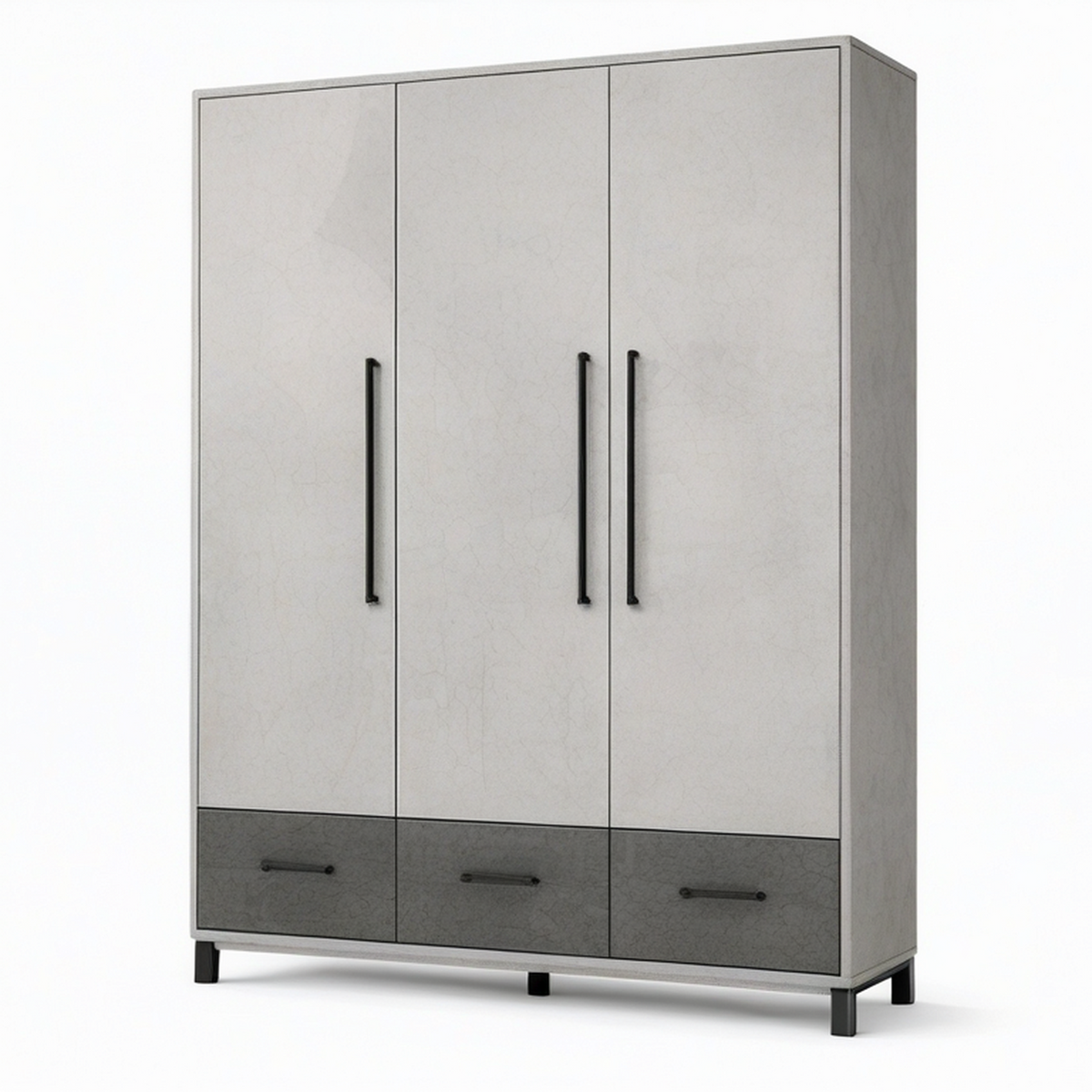 Armoire à 3 portes et 3 tiroirs en panneaux de bois gris clair et anthracite, 150 x 50 x 200 cm