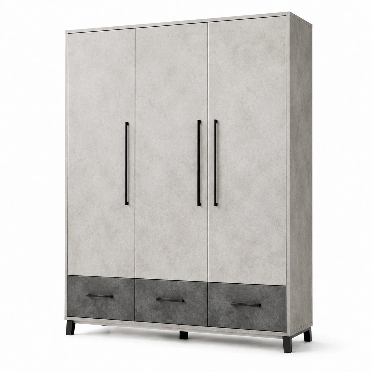 Armoire à 3 portes et 3 tiroirs en panneaux de bois gris clair et anthracite, 150 x 50 x 200 cm
