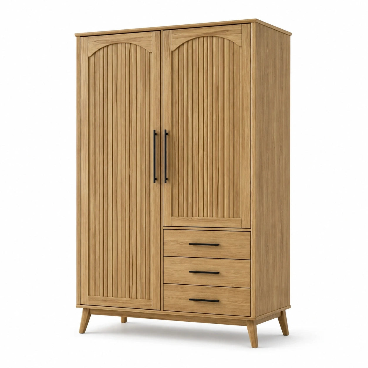 Armoire à 2 portes et 3 tiroirs, 120 x 55 x 190 cm, chêne naturel et noir