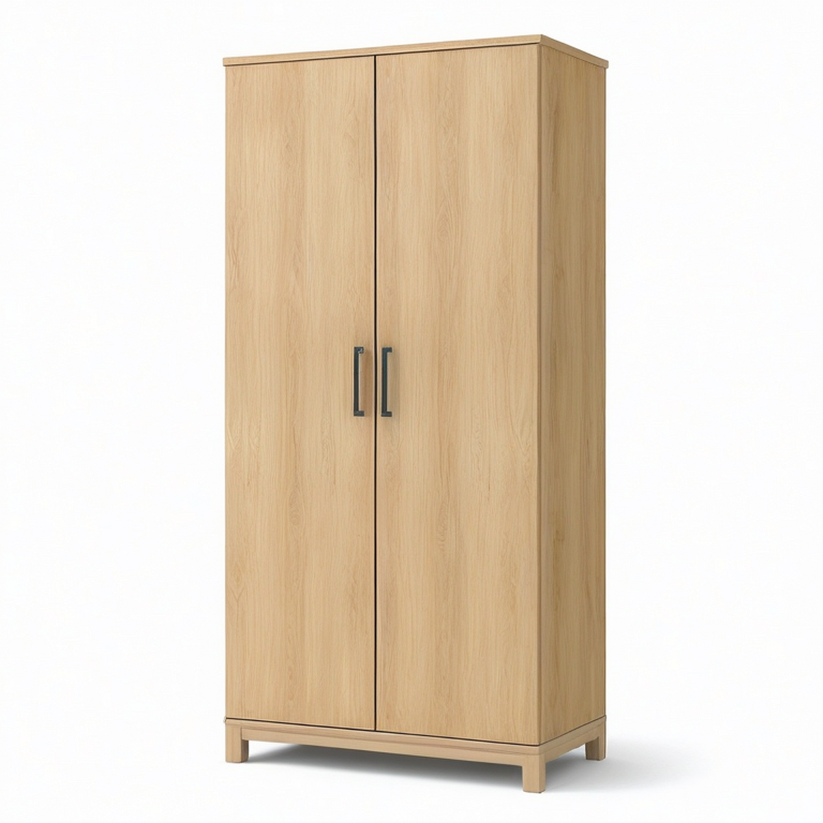 Armoire de rangement à 2 portes effet chêne clair avec poignées noires, 80 x 50 x 180 cm