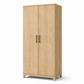 Armoire de rangement à 2 portes effet chêne clair avec poignées noires, 80 x 50 x 180 cm