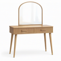 Coiffeuse en bois beige et doré avec miroir arqué et 2 tiroirs, 100 x 40 x 135 cm