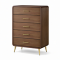 Commode haute à 5 tiroirs, 80 x 42 x 120 cm, brun noyer avec poignées et pieds dorés