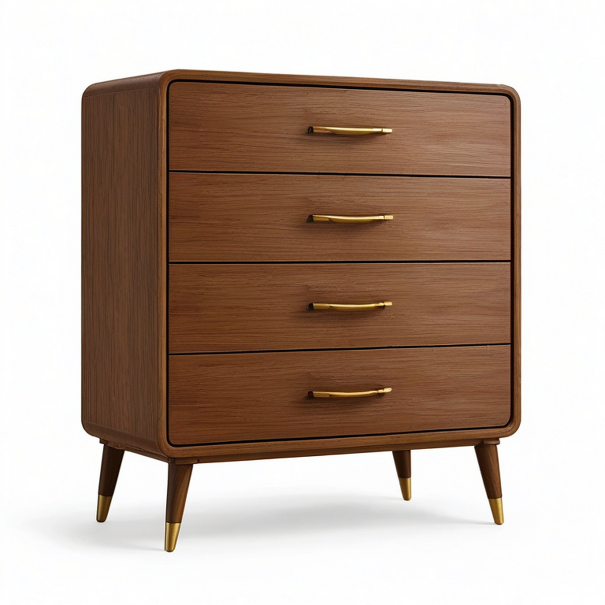 Commode en bois brun à 4 tiroirs avec détails dorés, 90 x 45 x 105 cm