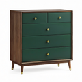 Commode rétro à 5 tiroirs, 90 x 40 x 100 cm, vert foncé et noyer avec boutons dorés