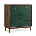 Commode rétro à 5 tiroirs, 90 x 40 x 100 cm, vert foncé et noyer avec boutons dorés