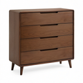 Commode rétro à 4 tiroirs en bois brun noyer, 90 x 40 x 105 cm