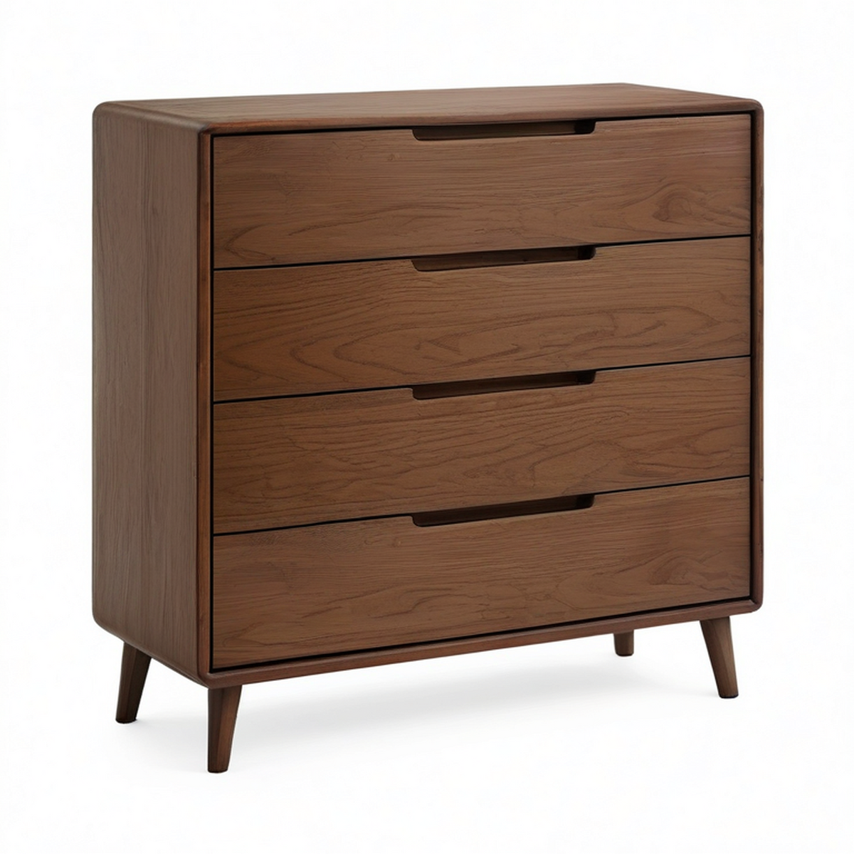 Commode rétro à 4 tiroirs en bois brun noyer, 90 x 40 x 105 cm