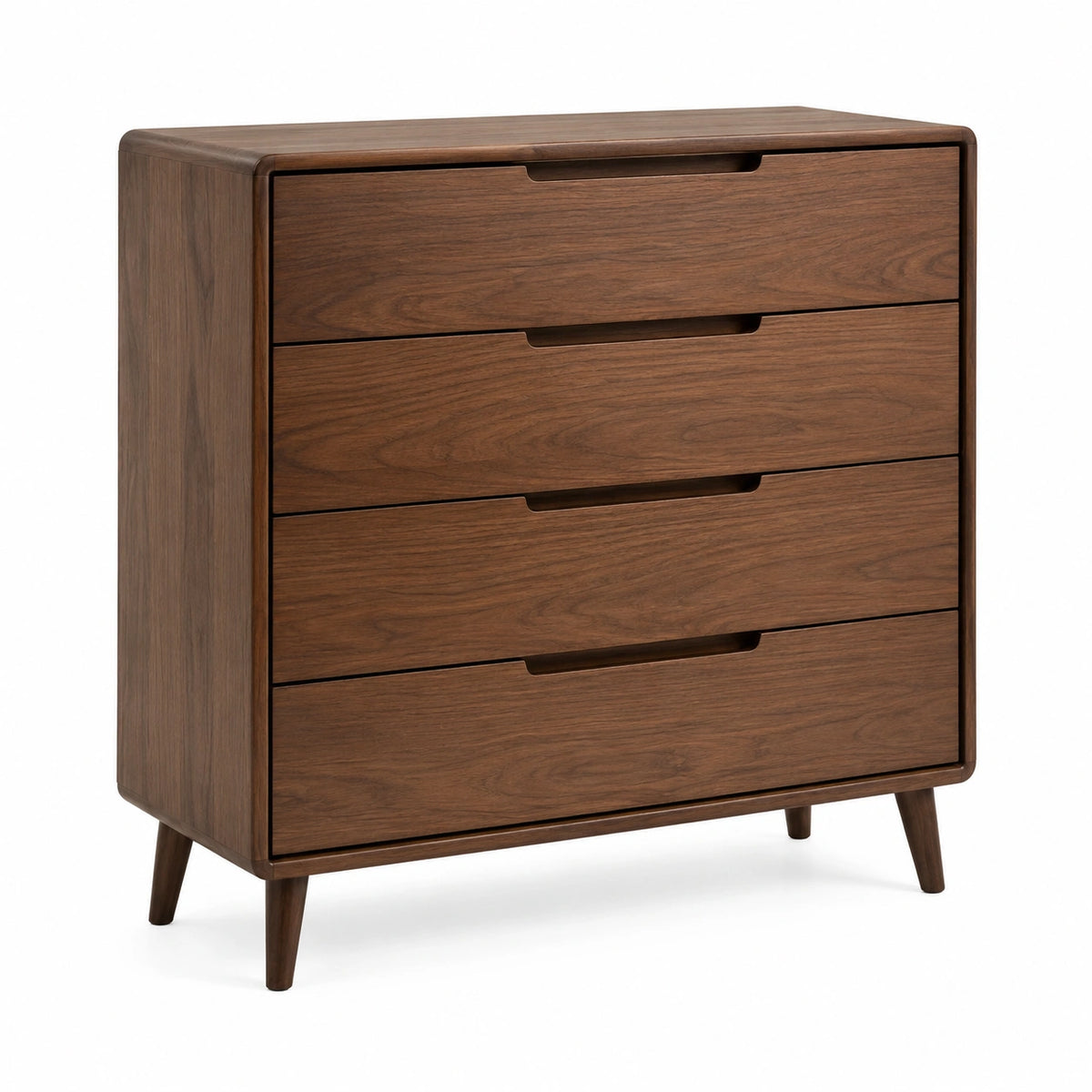 Commode rétro à 4 tiroirs en bois brun noyer, 90 x 40 x 105 cm