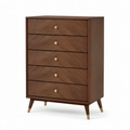 Commode haute à 5 tiroirs en bois brun avec finitions dorées, 80 x 42 x 118 cm