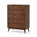 Commode haute à 5 tiroirs en bois brun avec finitions dorées, 80 x 42 x 118 cm