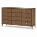 Commode en bois à 12 tiroirs, finition noyer et détails dorés, 160 x 45 x 90 cm
