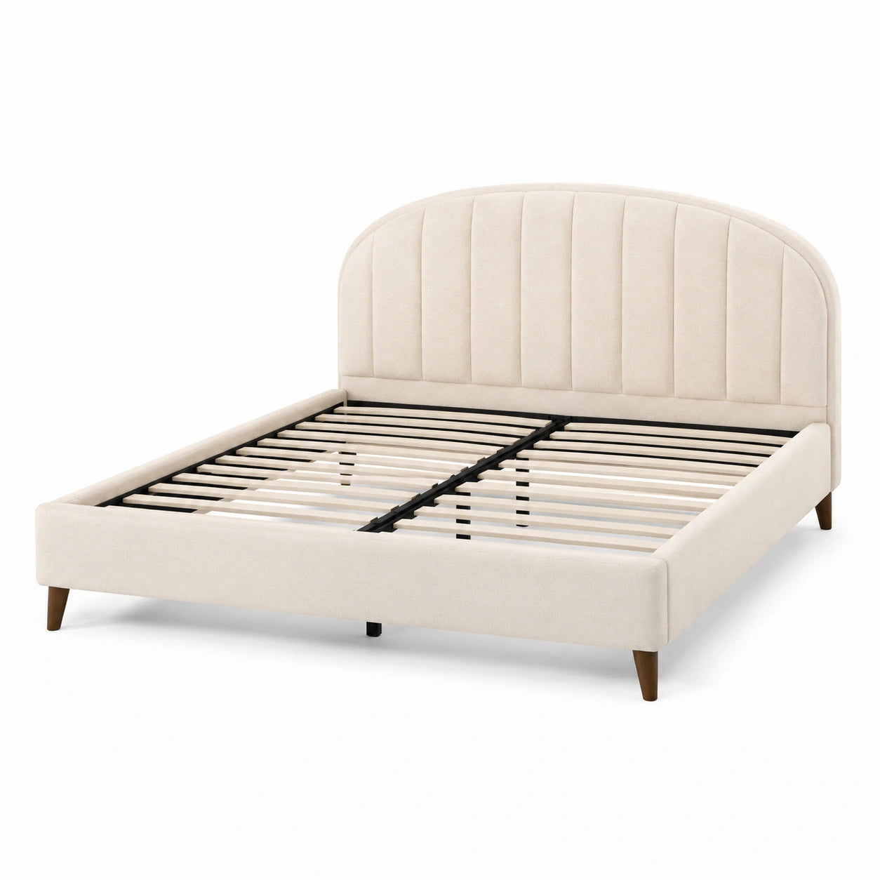 Lit double rembourré beige 160 x 200 cm avec tête de lit arrondie et sommier à lattes