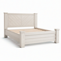 Lit double en bois blanc vieilli pour matelas 160 x 200 cm avec sommier à lattes, 220 x 176 x 145 cm