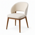 Chaise de salle à manger en tissu bouclé écru et bois marron, dossier enveloppant, 57 x 60 x 82 cm
