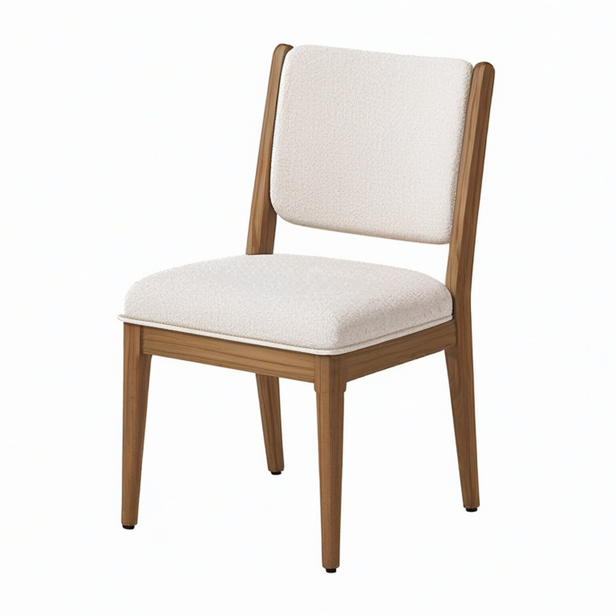 Chaise rembourrée en bois brun et tissu bouclé écru, 52 x 57 x 82 cm, style contemporain