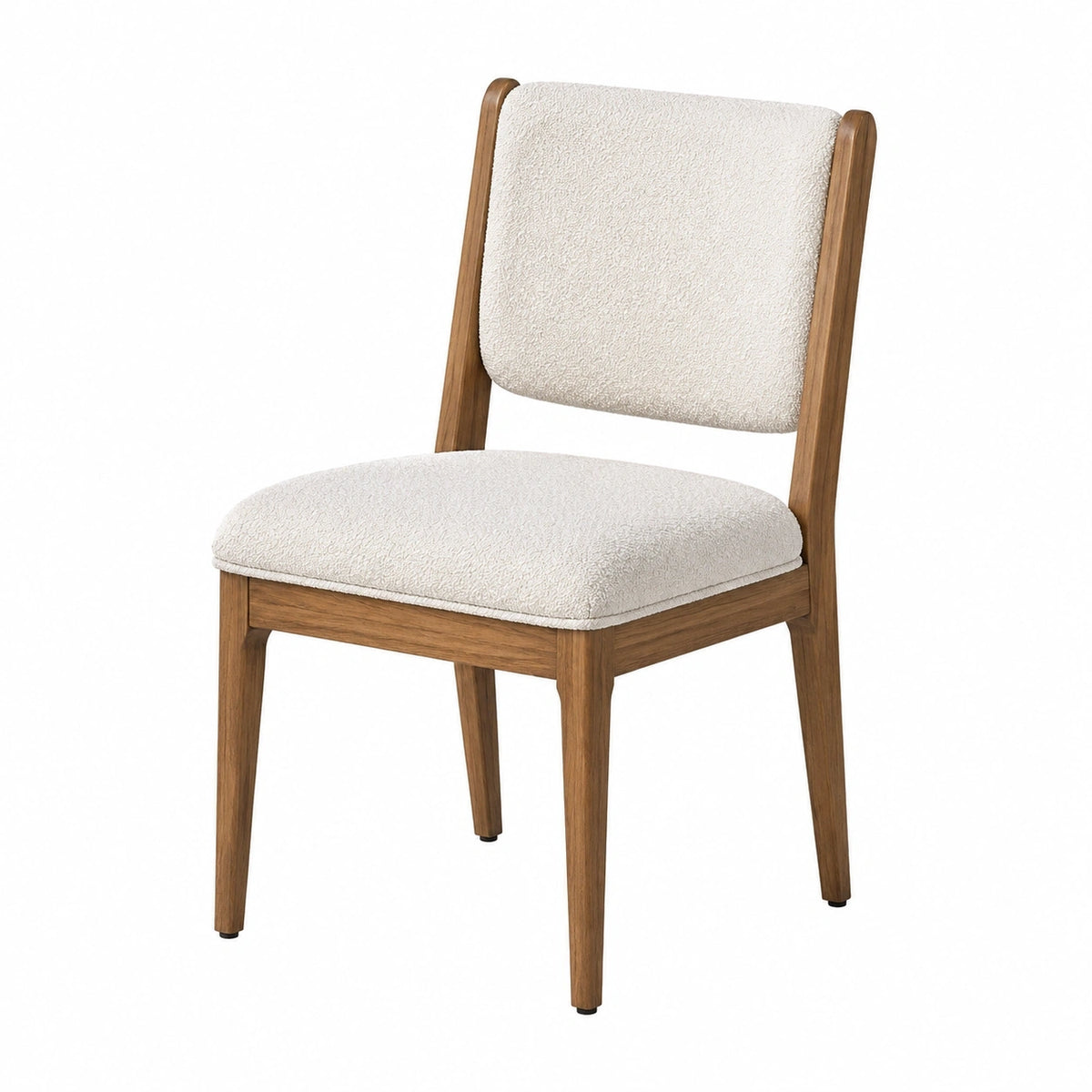Chaise rembourrée en bois brun et tissu bouclé écru, 52 x 57 x 82 cm, style contemporain
