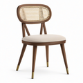 Chaise de salle à manger en bois brun, cannage beige et assise rembourrée, 50 x 55 x 82 cm